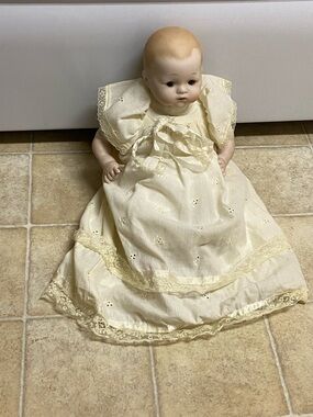 Antique Collectors Christening Doll with Lace Gown - Classic Baby Toy